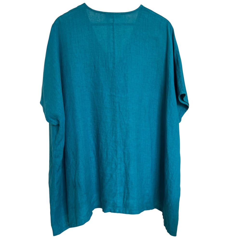 Bryn Walker 100% Linen Dark Teal Baxter Short Sleeve Sharkbite Hem Tunic Top XL - Picture 2 of 13